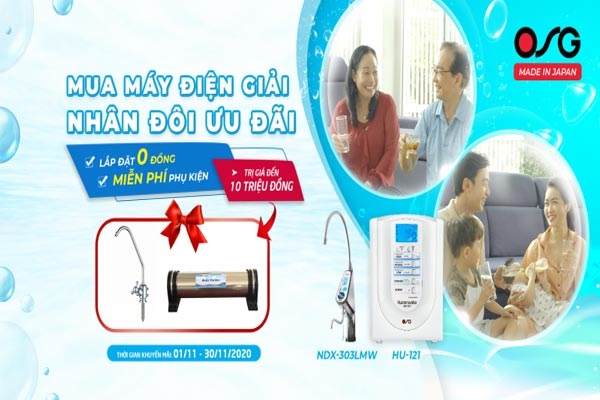 Mua máy điện giải OSG, nhân đôi ưu đãi với gói lắp đặt VIP 0đ kèm phụ kiện trị giá đến 10 triệu đồng